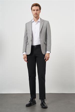 Morven Erkek Gri Poliviskon Slim Fit Mono Yaka Klasik Ceket