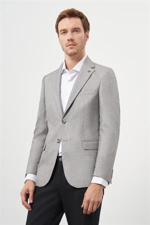 Morven Erkek Gri Poliviskon Slim Fit Mono Yaka Klasik Ceket