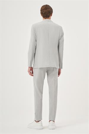 Morven Erkek Gri Poliviskon Trend Çizgili Slim Fit Mono Yaka Takım Elbise