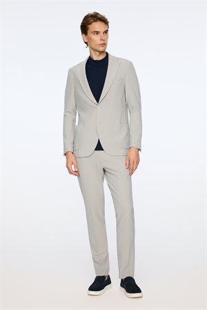 Morven Erkek Gri Poliviskon Trend Çizgili Slim Fit Mono Yaka Takım Elbise
