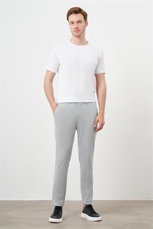 Morven Erkek Gri Poliviskon Trend Çizgili Slim Fit Örme Spor Pantolon