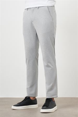 Morven Erkek Gri Poliviskon Trend Çizgili Slim Fit Örme Spor Pantolon