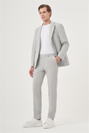 Morven Erkek Gri Poliviskon Trend Çizgili Slim Fit Mono Yaka Takım Elbise