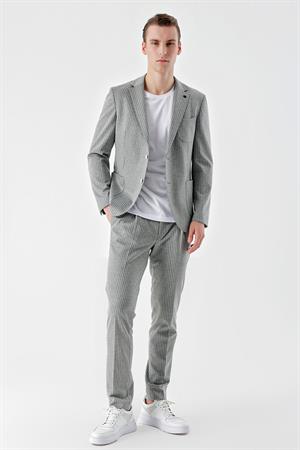 Morven Erkek Gri Poliviskon Trend Çizgili Desen Slim Fit Mono Yaka Takım Elbise