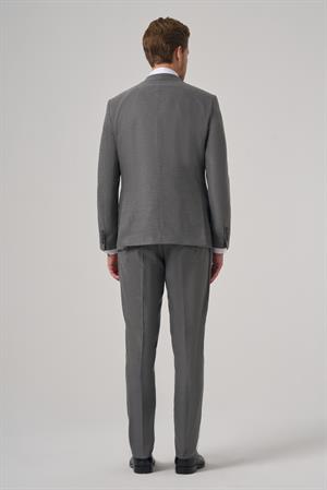 Morven Erkek Gri Poliviskon Trend Çizgili Slim Fit Sivri Yaka Takım Elbise