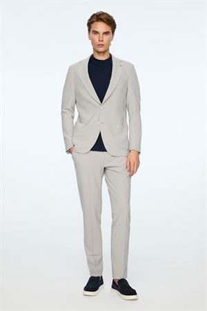 Morven Erkek Gri Poliviskon Trend Çizgili Slim Fit Mono Yaka Takım Elbise