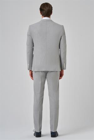 Morven Erkek Gri Poliviskon Trend Çizgili Slim Fit Sivri Yaka Kruvaze Takım Elbise