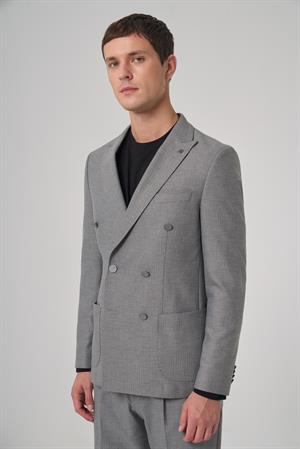 Morven Erkek Gri Poliviskon Trend Desenli Slim Fit Sivri Yaka Takım Elbise