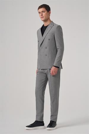 Morven Erkek Gri Poliviskon Trend Desenli Slim Fit Sivri Yaka Takım Elbise