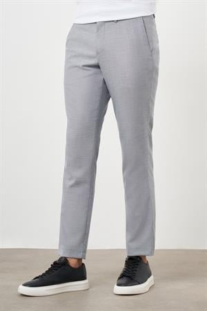 Morven Erkek Gri Poliviskon Trend Desenli Lastikli Slim Fit Pantolon