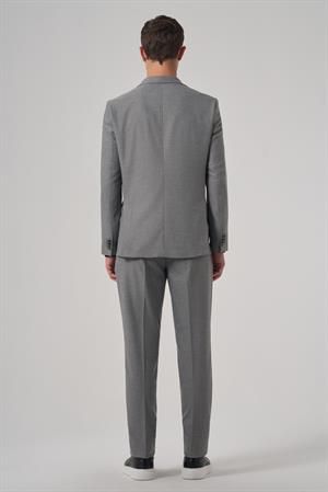 Morven Erkek Gri Poliviskon Trend Desenli Slim Fit Sivri Yaka Takım Elbise