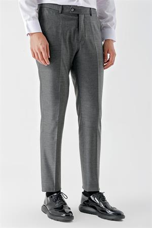 Morven Erkek Gri Poliviskon Trend Desenli Slim Fit Classic Pantolon