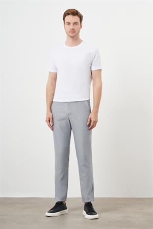 Morven Erkek Gri Poliviskon Trend Desenli Lastikli Slim Fit Pantolon
