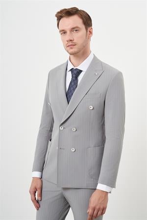 Morven Erkek Gri Polyamide Trend Kruvaze Slim Fit Sivri Yaka Takım Elbise