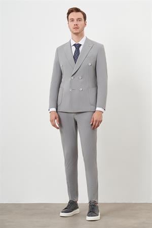 Morven Erkek Gri Polyamide Trend Kruvaze Slim Fit Sivri Yaka Takım Elbise