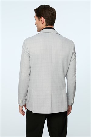 Morven Erkek Gri Polyester Trend Ekoseli Slim Fit Mono Yaka Ceket