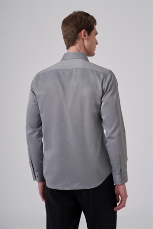 Morven Erkek Gri Polyester Trend Slim Fit Tam İtalyan Yaka Gömlek