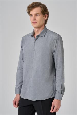 Morven Erkek Gri Slim Fit İtalyan Yaka Gömlek