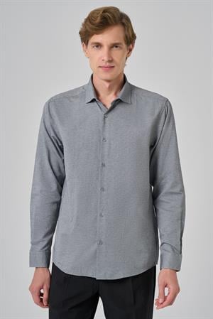 Morven Erkek Gri Slim Fit İtalyan Yaka Gömlek
