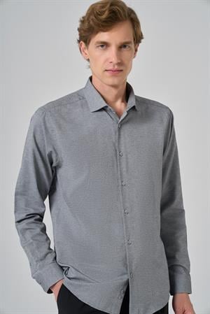 Morven Erkek Gri Slim Fit İtalyan Yaka Gömlek
