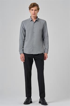 Morven Erkek Gri Slim Fit İtalyan Yaka Gömlek