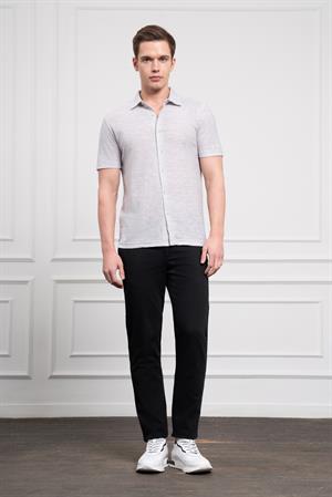 Morven Erkek Gri Trend Apaçi Yaka Dynamic Fit Kısa Kollu Gömlek