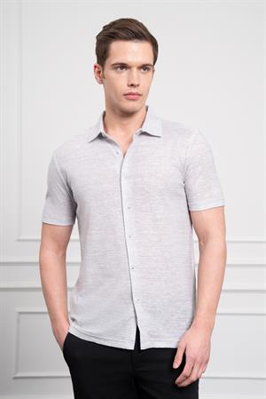 Morven Erkek Gri Trend Apaçi Yaka Dynamic Fit Kısa Kollu Gömlek