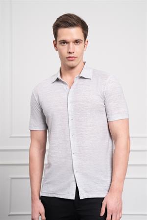 Morven Erkek Gri Trend Apaçi Yaka Dynamic Fit Kısa Kollu Gömlek