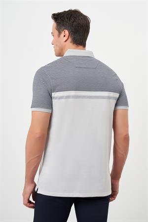 Morven Erkek Gri Trend Çizgili Polo Yaka Dynamic Fit T-Shirt