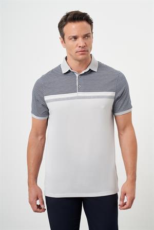 Morven Erkek Gri Trend Çizgili Polo Yaka Dynamic Fit T-Shirt