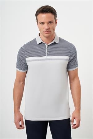 Morven Erkek Gri Trend Çizgili Polo Yaka Dynamic Fit T-Shirt