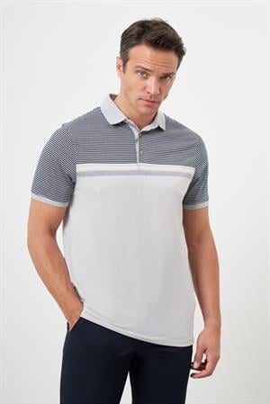 Morven Erkek Gri Trend Çizgili Polo Yaka Dynamic Fit T-Shirt