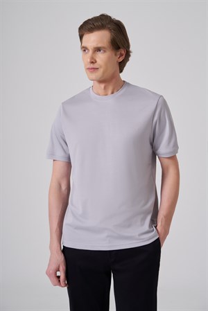 Morven Erkek Gri Trend Düz Penye  Bisiklet Yaka Tshirt
