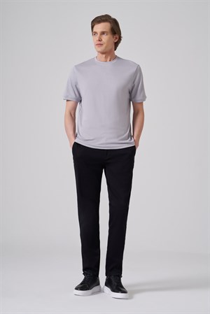 Morven Erkek Gri Trend Düz Penye  Bisiklet Yaka Tshirt