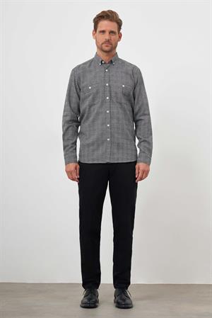 Morven Erkek Gri Trend Oduncu Ekoseli Düğmeli Yaka Regular Fit Gömlek