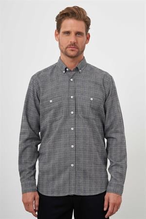 Morven Erkek Gri Trend Oduncu Ekoseli Düğmeli Yaka Regular Fit Gömlek