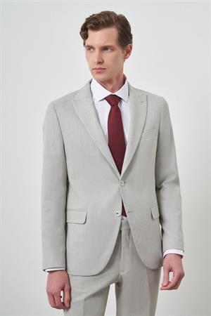 Morven Erkek Gri Trend Poliviskon Slim Fit Sivri Yaka Takım Elbise