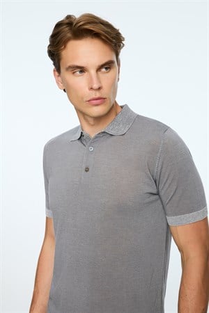 Morven Erkek Gri Trend Polo Yaka Tencel Triko T-Shirt
