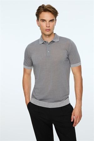 Morven Erkek Gri Trend Polo Yaka Tencel Triko T-Shirt