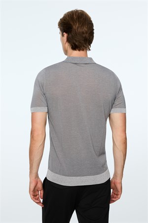 Morven Erkek Gri Trend Polo Yaka Tencel Triko T-Shirt