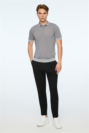 Morven Erkek Gri Trend Polo Yaka Tencel Triko T-Shirt