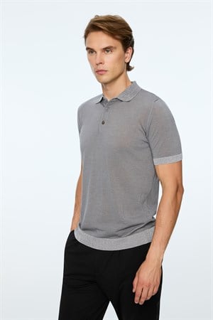 Morven Erkek Gri Trend Polo Yaka Tencel Triko T-Shirt