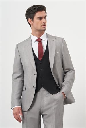 Morven Erkek Gri Trend Yelekli Kombinli Slim Fit Sivri Yaka Takım Elbise
