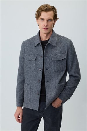 Morven Erkek Gri Trend Yünlü Safari Model Dinamik Fit Gömlek Ceket