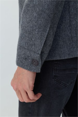 Morven Erkek Gri Trend Yünlü Safari Model Dinamik Fit Gömlek Ceket