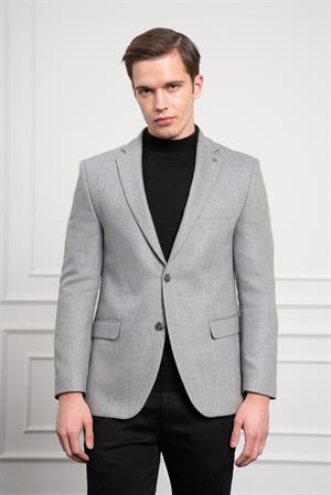 Morven Erkek Gri Yünlü Desenli Dynamic Fit Rahat Kesim Mono Yaka Ceket