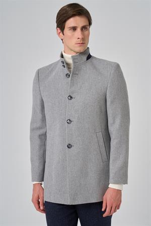 Morven Erkek Gri Yünlü Düz Dynamic Fit Hakim Yaka Kaban