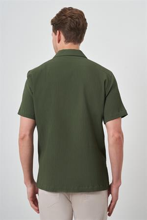 Morven Erkek Haki Apaş Yaka Kısa Kol Gömlek