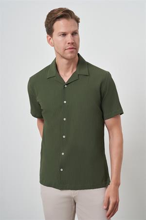 Morven Erkek Haki Apaş Yaka Kısa Kol Gömlek
