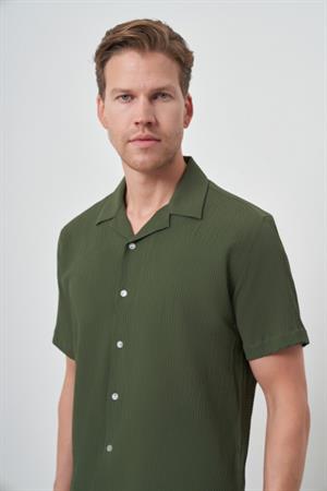 Morven Erkek Haki Apaş Yaka Kısa Kol Gömlek